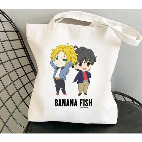 Banana Fish Shopping Bag Women Grocery Shoping Reusable Bolsa Compra Boodschappentas Sacolas Shopper Jute Bag Shopping Tote Bag