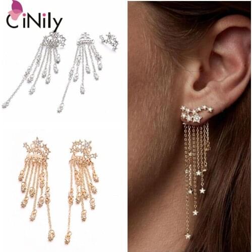 CiNily Delicate Zircon Silver Women Jewelry Star Tassel Party Earrings Beach Cocktail Party Fully-Jewelled Female Gift