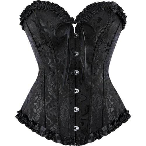 Overbust Corset Sexy Lace Plus Size Erotic Zip Floral Women Bustier Corset Lingerie Tops Brocade Fashion DropShipping