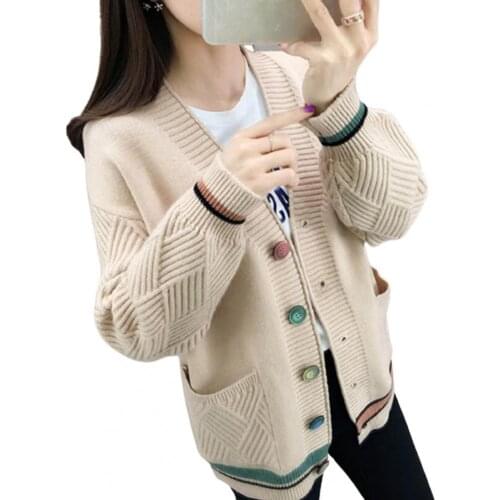 Women Casual V Neck Button Long Sleeve Basic Knit Sweater Cardigan Knitwear Coat