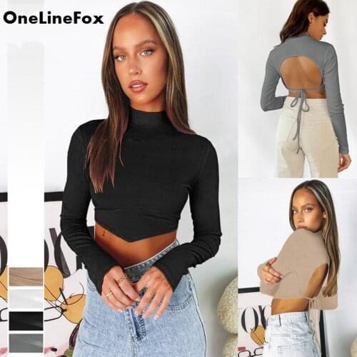 OneLineFox Womens Blouses O Neck Long Sleeve Wrap Crop Top Tee T-Shirt Solid Color Crop Top Fall 2021 Womens Fashion Shirts