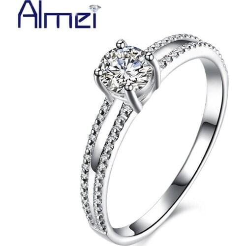 Almei 5% Cute Sterling Silver Zircon Love Rings For Women Cubic Zirconia Love Ladies Ring 925 Silver Jewelry My Orders SVR085