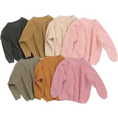 Winter Warm Sweaters Baby Kids Solid Casual Crewneck Thick Kids Slouchy Soft Wool Clothing Solid Color Sweater