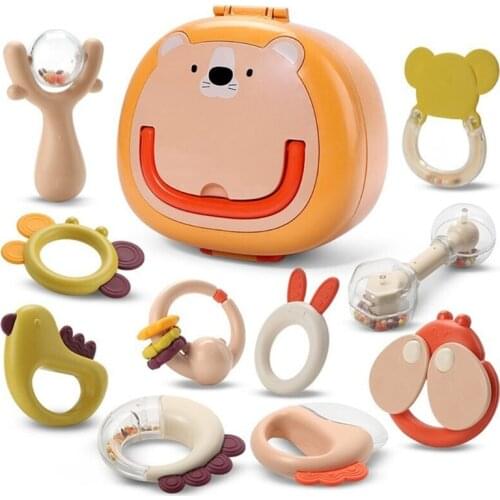 10 Pieces Small Animal Rattle Mixing Color Teething Ring Baby Set from 0 3 6 9 12 Months High Cute Modeling Baby Toy