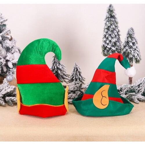 2 Kinds Kids Adults Cute Green Red Stripe Cartoon Elf Clown Ear Christmas Cap Xmas Hat Happy New Year Party Decor Children Gift