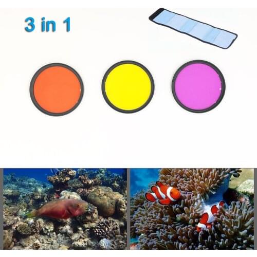 3 IN 1 37 52 58 67mm Diving Filter Red Yellow Purple Full Color Dive Filters for Sony Nikon Canon Camera Lens Top