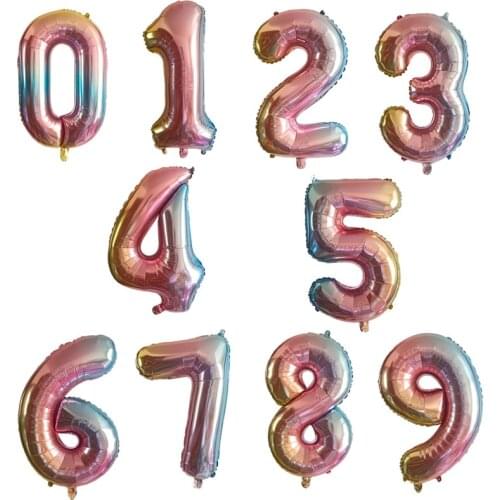 32inch Gradient color Number Foil Balloons Rainbow Digit Birthday Party Decorations kids Figure Wedding Balloon Baby Shower ball