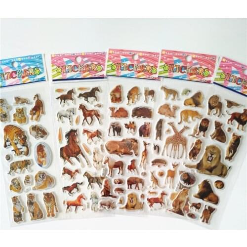 6pcs Wild Animals Style Stickers Classic Toys Scrapbook Cognitive Panda Bear Elephant Lion Tiger Sticker for Kids Gift