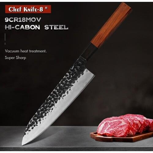 8 Inch Handmade Chef Knife Japanese Kitchen Knives 9cr18 Steel Gyuto PRO Slicing Cooking Tools Pakkawood Handle