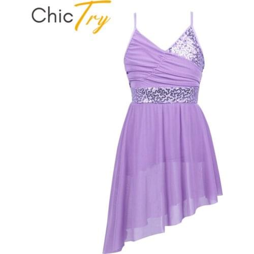 ChicTry Kids Teens Sequins Ballet Leotards Girls Ballet Tutu Dress Latin Contemporary Stage Performance Lyrical Dance Costumes