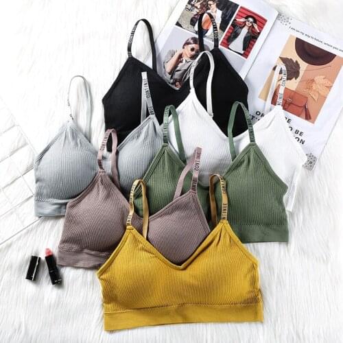 Solid Color Sports Bra Letter Shoulder Strap Bralette Wire Free Underwear Sexy Push Up Bras Female Gym Shirts Sport Brassiere