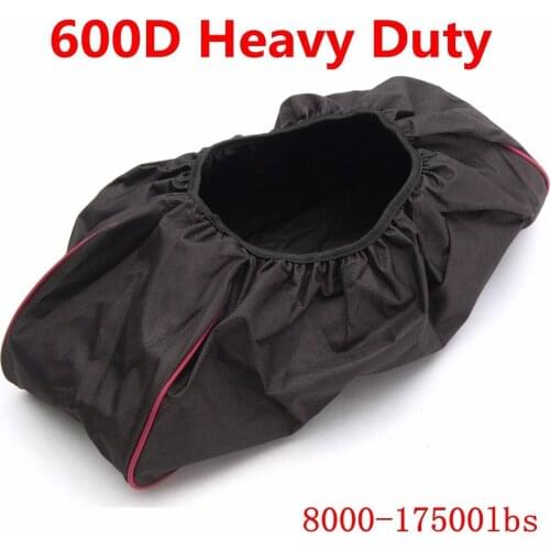 Black Thick Waterproof Soft Winch Dust Capstan Cover 600D Driver Recovery 8000-17500 lbs Trailer SUVs 56*24*18cm