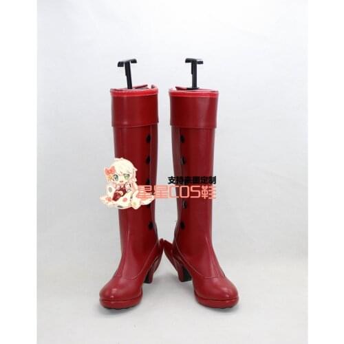 Kantai Collection Teruzuki Girls Red Long Halloween Cosplay Shoes Boots X002