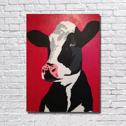 Handmade Acrylic Animal Paintings Modern Art Wall Picture Home Decor Handpainted Cute Dairy Cow Oil Painting on Canvas Wallpaper