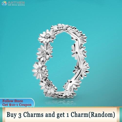 Ahthen 925 Sterling Silver Ring Clear Sparkling Daisy Flower Crown Ring Original 925 Silver Women Ring Engagement Ring Girl Gift