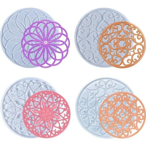 DIY Hollow Out Round Resin Mold Mandala Coaster Epoxy Table Tray Cup Mat Casting Silicone Mould DIY Crafts Home Decor Making