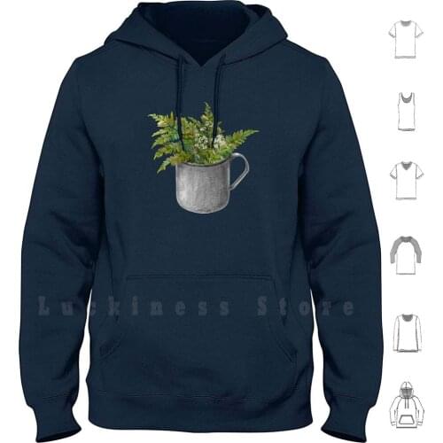 Mug With Fern Leaves hoodies long sleeve Fern Grass Aegopodium Watercolor Flower Leaf Wood Forest Nature Ecology Growth