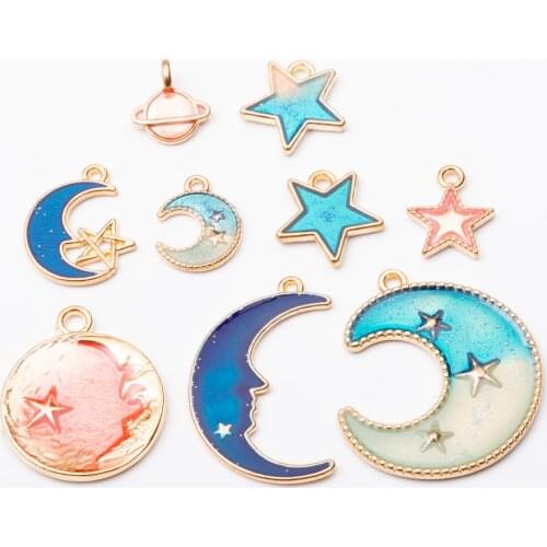 Mixed Fashion jewelry Metal enamel moon star charms for jewelry making 5889-5898