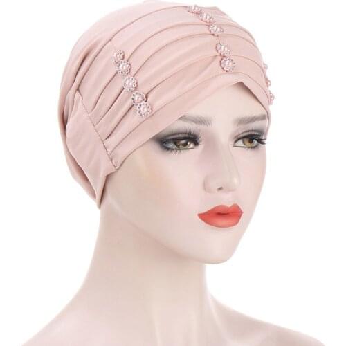 Imitation Pearls Muslim Turban Women Cross Sleep Chemo Hat Beanie Turban Hat Scarf Cancer Chemo Beanie Cap Hijab Head Wrap Hot