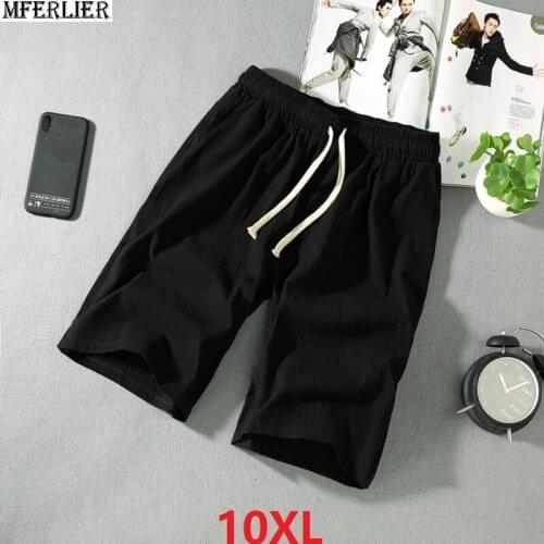 Plus size 8XL 9XL 10XL men summer sleep bottoms sleep shorts linen cotton home wear vintage loose khaki Shorts Elastic waist 70