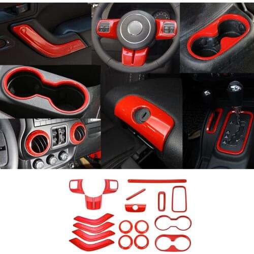 SHINEKA Interior Mouldings For Jeep Wrangler JK 2011-2017 18Pcs ABS Interior Decoration Stickers Kit For Jeep Wrangler JK