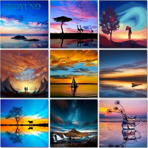 SDOYUNO Seascape Painting By Numbers For Adults Scenery 60x75cm DIY Paint By Numbers On Canvas Frameless Hand Painting Decor