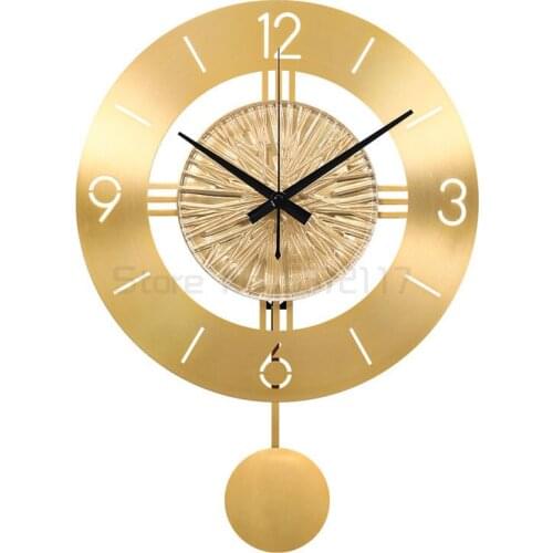 Nordic wall clock living room household fashion simple pure copper clock modern simple atmosphere creative quartz clock