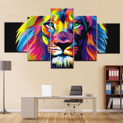 Wall Art Posters Home Decor 5 Pcs Colorful Animal Lion Canvas Prints Paintings Living Room Frame Modular Pictures For Bedroom