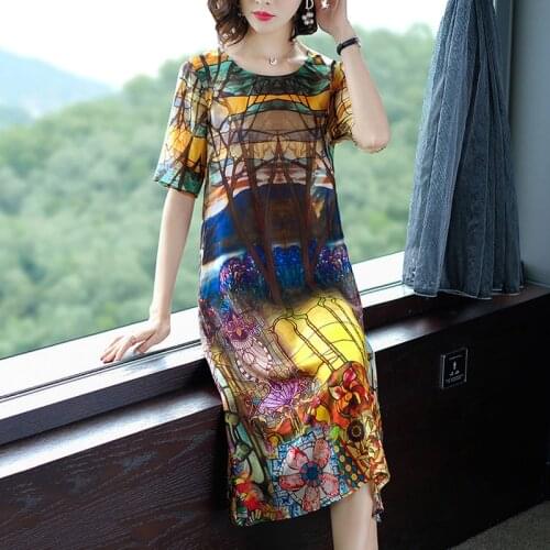 2021 New Summer Silk Dress Women Clothes Floral Beach Boho Dresses for Women Midi Plus Size Dress Elegant Vestidos Mujer KJ4816