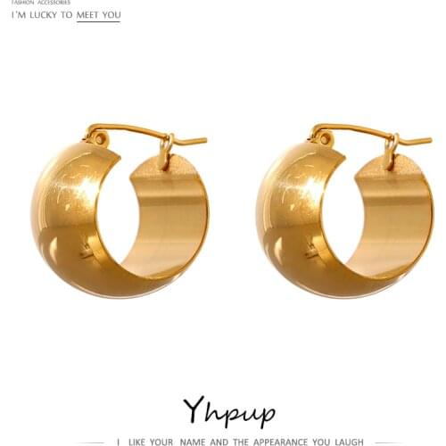 Yhpup New Stainless Steel Hug Hoop Earrings Simple Golden Summer 2021 Metal Geometric Earrings сережки необычные Party Gift