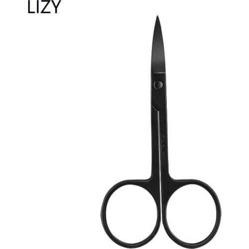 LIZY 1.5mm Thickness Stainless Steel Black Eyebrow Scissors Electrophoresis Scissor Beard Trimmer Makeup Accessories Beauty