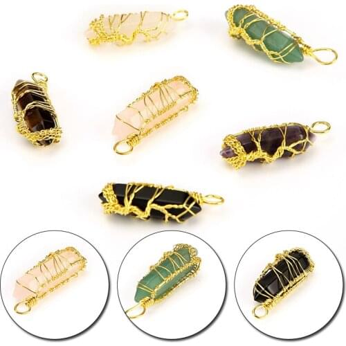 Wholesale Fashion Hexagonal Crystal Natural Stone Pendants DIY Crafts Necklace Jewelry Making Pendant Accessories Women Jewelry