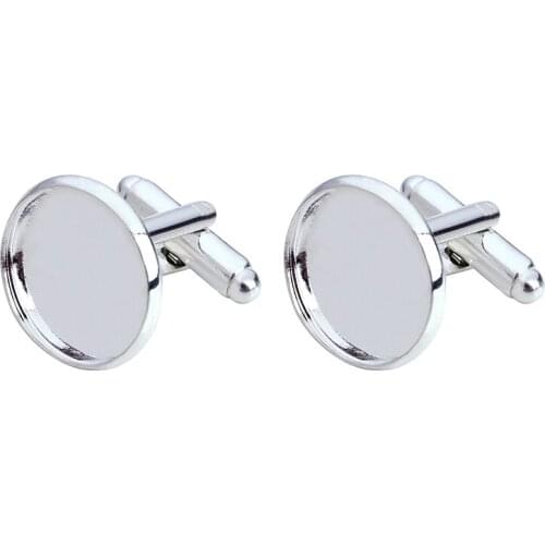 Silver Color Round Cufflink Base Setting Fit 12/14/16/18/20mm Blank Cameo Cabochon Tray For Bezel Craft Cufflink Findings K0027