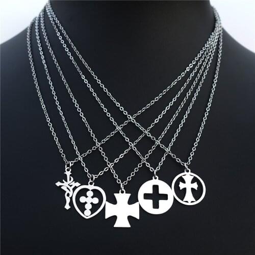 Stainless Steel Necklace Jesus Cross Pendant Women Girls Fashion Jewelry Christianity Religious Gift