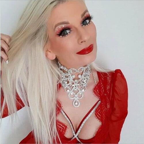 Sexy Queen Luxury Rhinestone Wedding Choker Necklace Statement Body Chian Necklace for Women Crystal Collar Choker Body S1146
