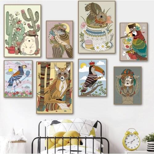 Tribe Animal Toucan Frog Leopard Sparrow Rabbit Wall Art Canvas Painting Nordic Posters And Prints Wall Pictures Kids Room Decor
