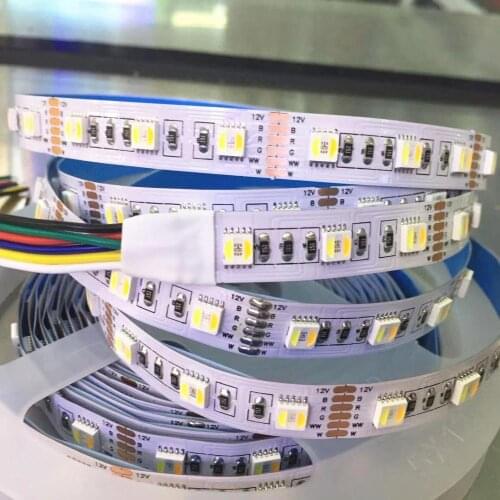 RGBCCT 5IN1 Adjustable DC12V/24V Dual White Temperature RGB+White+Warm White 5050 SMD LED Strip Light 5M