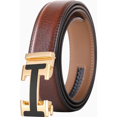 Men Belt Genuine Leather Waist Strap Belts for Jeans Male Automatic Buckle Black Mens Belts Cummerbunds Cinturon Hombre B562
