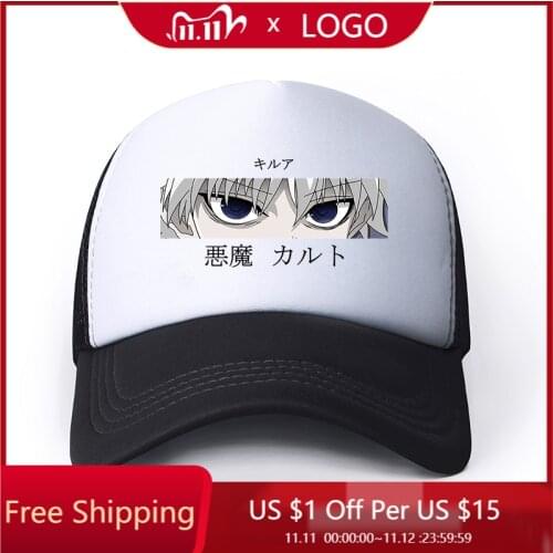 Harajuku Hunter X Hunter Mesh Baseball Cap Adjustable Snapback Hats For Women Men Hip Hop Anime Trucker Cap Streetwear Dad Hats
