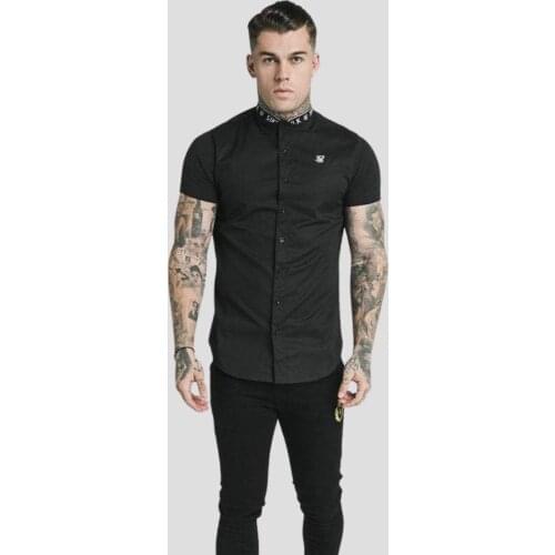 SikSilk Tape Collar Shirt Men Shirt Black