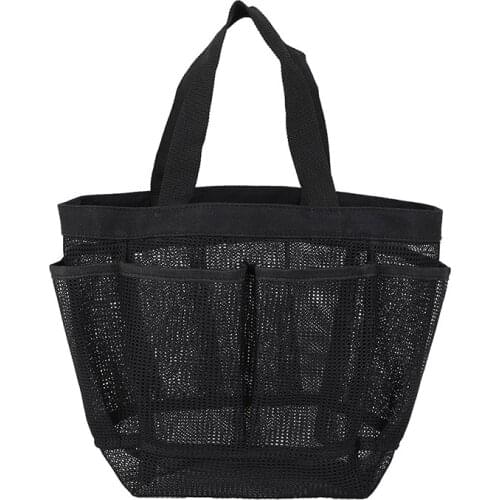Foldable Portable Mesh Beach Bag Bathing Swimming Bath Bag 8-Pocket Mesh Storage Bag Transparent Travel Toilet Cosmetics Bag