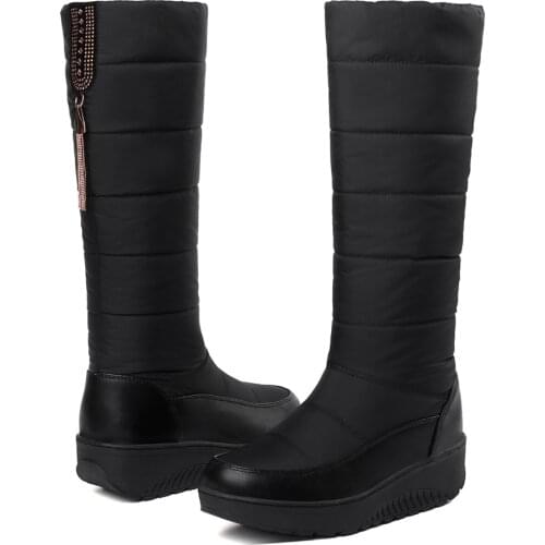 Fashion Women Winter Wedges Knee High Boots Waterproof Girls Snow Boots Fluffy Footwear Ladies Warm Platform Shoes Black Red