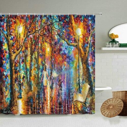 Street Scenery Oil Painting Woman Child Shower Curtain European Retro Hand Painted Color Abstract Art Bathroom Waterproof Screen