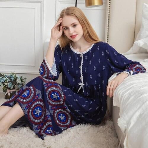 Spring Sleepdress Women Cotton Long Sleeve Loose Nightgown Breathable Soft Homewear Sleepwear Nightdress Long Home Clothes Women