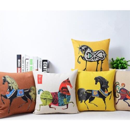 Vintage Colourful Horse Cushion Cover Home Decor Animal Style Decorative Pillow Case Cojines Decorativos Para Sofa Pillow Cover