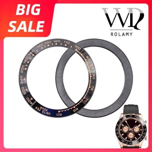 Rolamy TOP High Quality Luxury Pure Ceramic Black with Rose Gold Writing 38.6mm Watch Bezel for Rolex DAYTONA 116500 - 116520