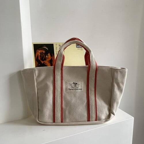 Women Shoulder Bag Canvas Large Tote Bag Solid Color Female Simple Shoulder Messenger Bags Korean Style Panelled Mommy Handbags