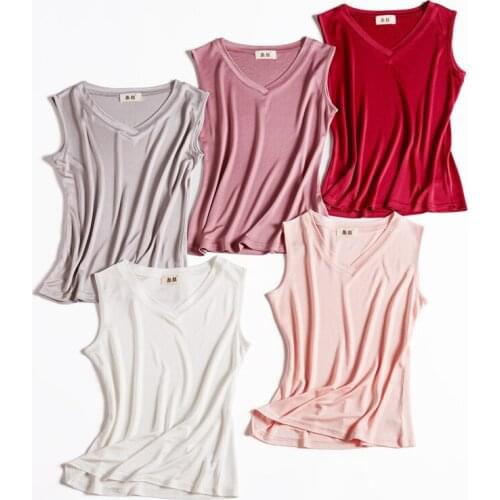 100% Silk Tank Top Women High Quality Elastic Double Knitted Fabric Solid 6 Colors Plus Sizes Casual Basic Clothing Fashion