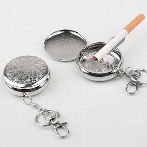 1 PCS Useful Portable Pocket Stainless Steel Round Cigarette Ashtray With Keychain Hot Sale