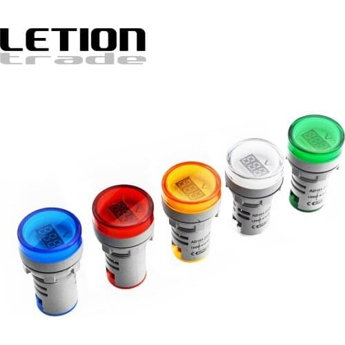 10PCS 22mm LED Voltage measuring instrument Mini Voltage meter Colorful AC20~500V Indicator Voltmeter AD101-22VM Free Shipping